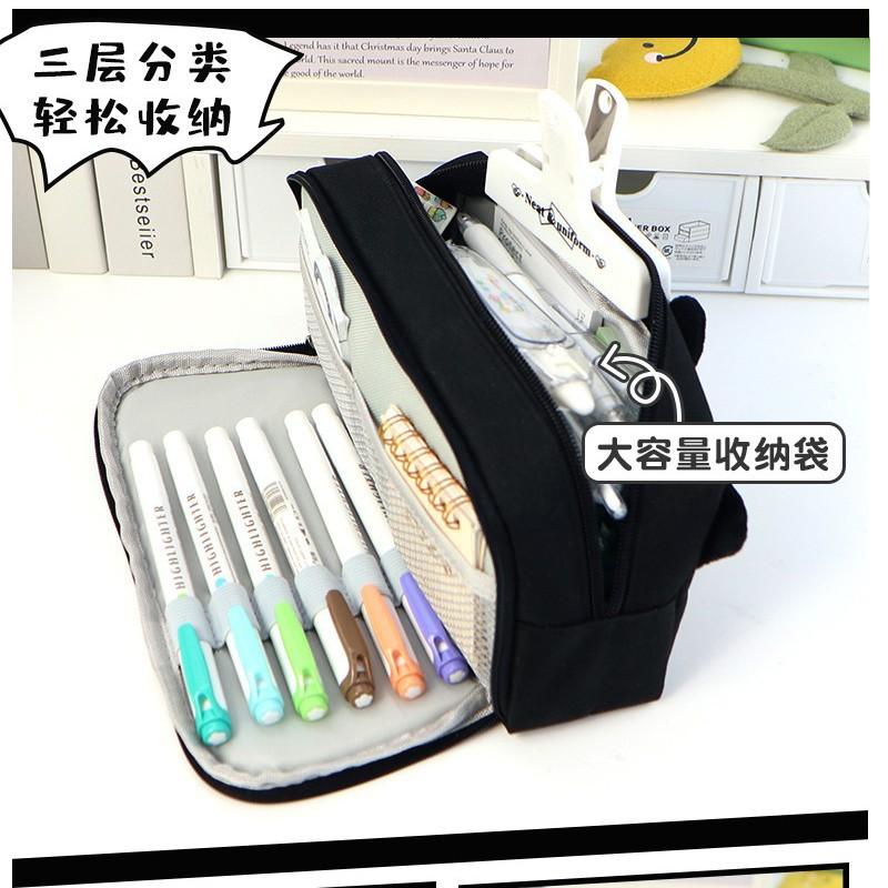 Black White Cat Print Handheld Pencil Case, Large Capacity Student Stationery Pouch, Portable School Pen Bag