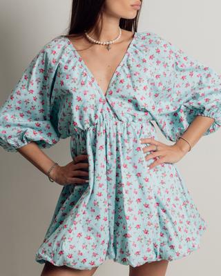 Платье летнее Milirud 551 S-L голубое цветочный принт