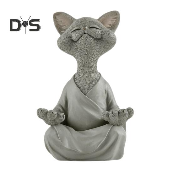 Статуэтка Будды-кота, сидящая статуя кошки для медитации, статуэтка Будды-кота из смолы, настольная коллекция украшений для внутреннего декора, йоги, медитации