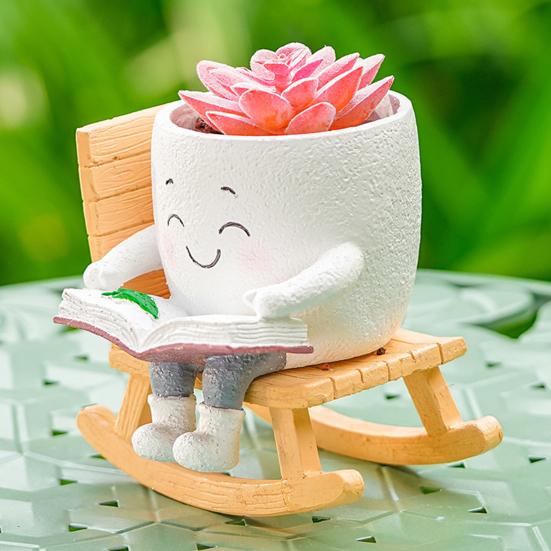 Кресло-качалка Цветочный горшок Смайлик Кашпо Настольный Горшок для суккулентов Смола Мультяшный