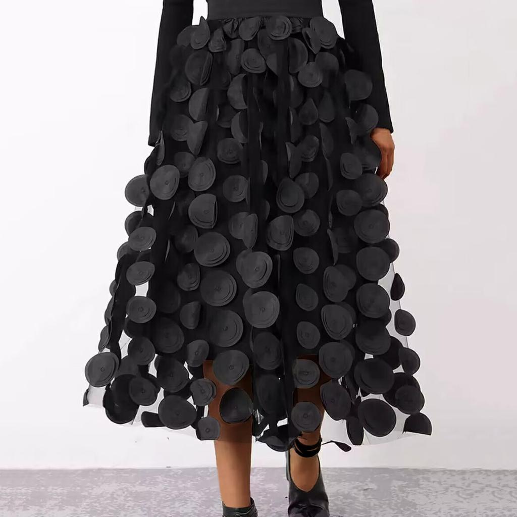 Tooxika Women's Half Length Skirt, Three-dimensional Decal Polka Dot Gauze Skirt, Large Swing Skirt