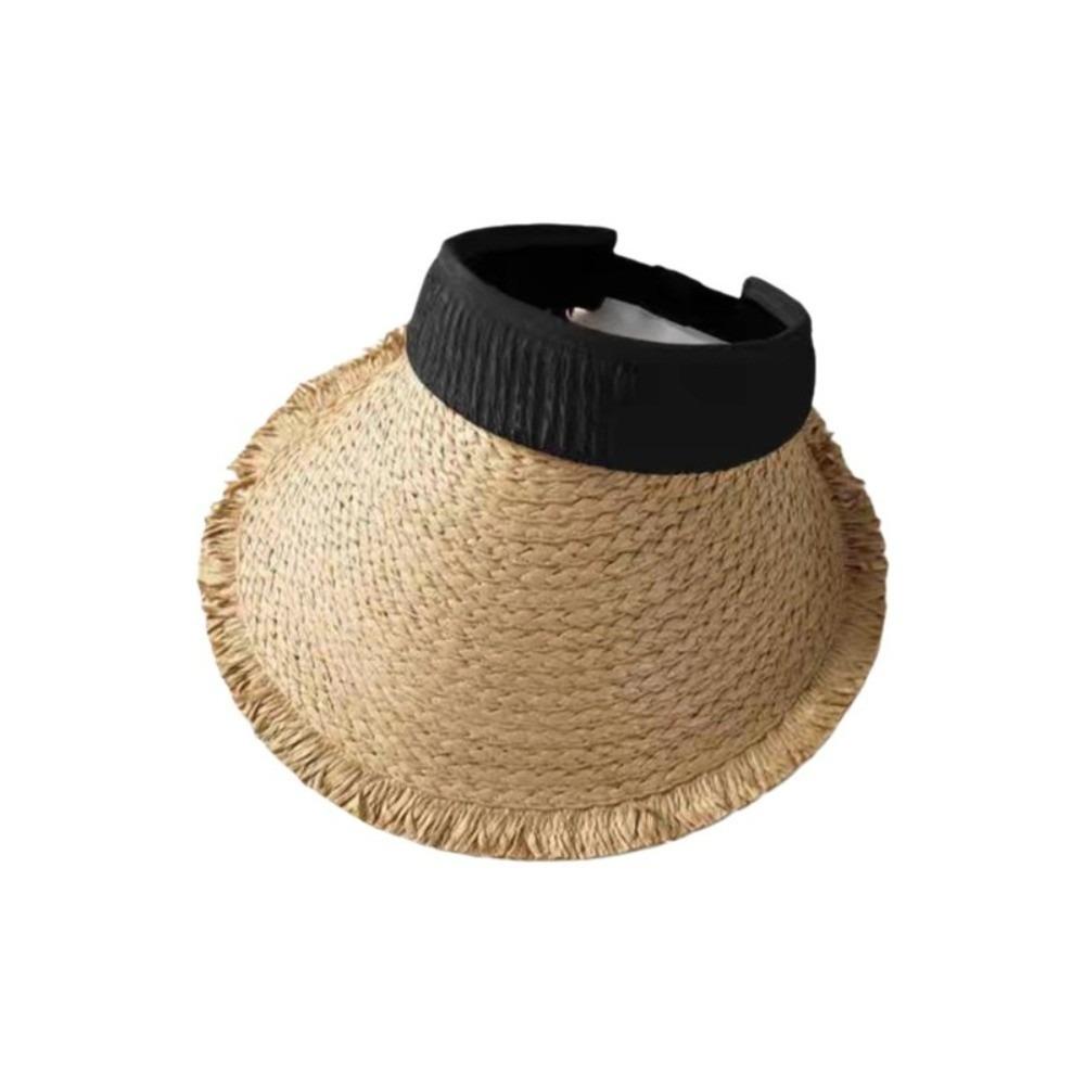 Fashion Woven Straw Visor Cap Sunscreen Hollow Empty Top Hat Big Head Circumference Breathable Summer Sun Cap Outdoor