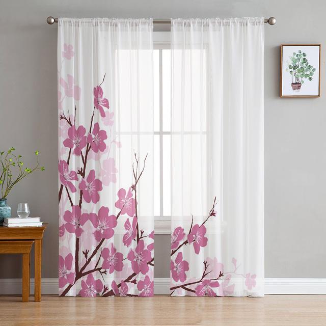 Весенние вишневые цветы, розовый цветок персика, прозрачная вуаль, шторы для спальни, гостиной, кухни, декор, шифоновая тюль, занавеска на окна