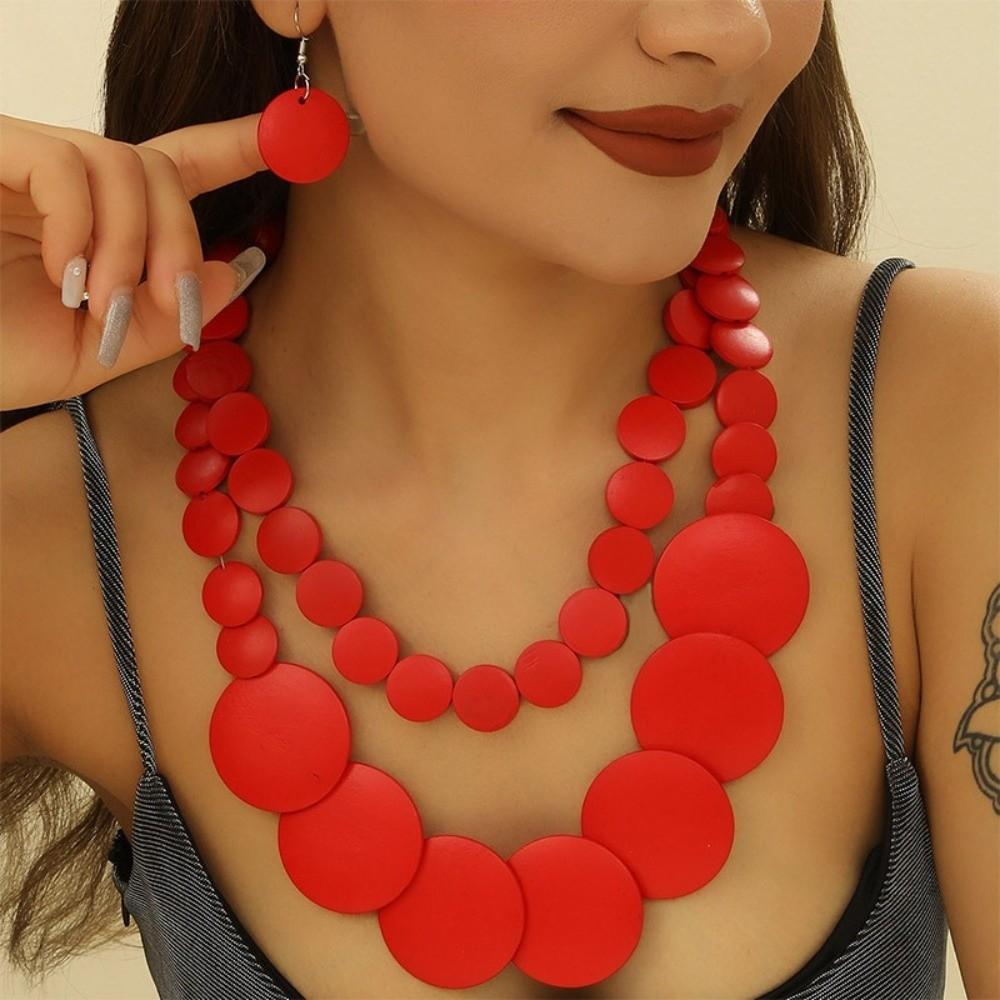 Chunky Necklace Earrings Set Necklace Round Necklace Fashion Jewelry Set Beach