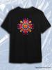 TeeSensation Black Crew Neck Short Sleeve T-Shirt with Vibrant 3D Colorful Mandala Print