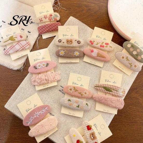 Durable Hair Clips 1 Pair Hairpins Rounded Edges Metal Stable Grip Hand-Embroidered Everyday Wear Flower Pattern Wide BB Clip Side Bang Accessories