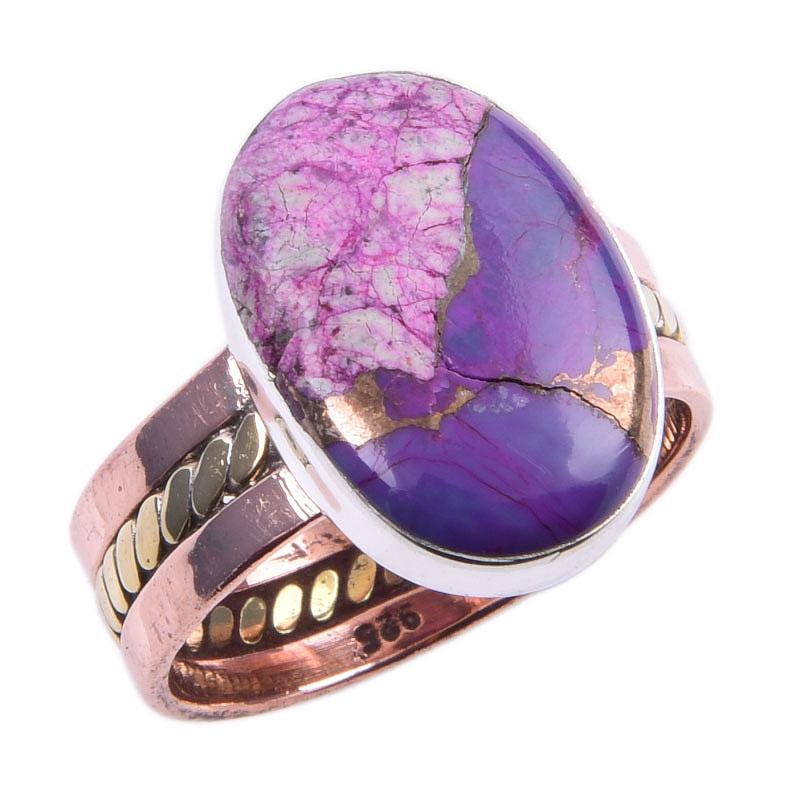 Кольцо из двухцветного серебра 925 пробы с натуральным фиолетовым бирюзовым драгоценным камнем, размер 8 D7J05