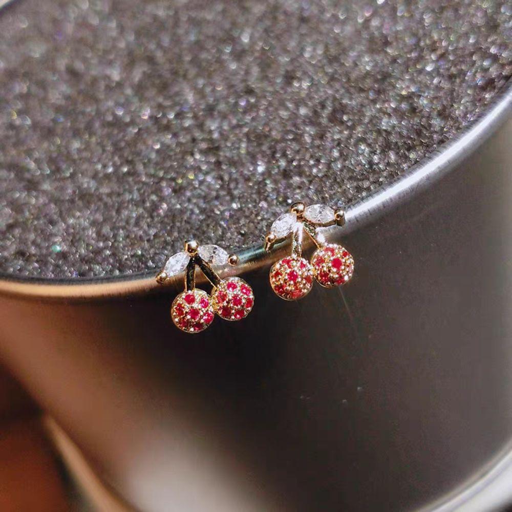 Light Luxury Rhinestone Cherry Jewelry Suit Exquisite Cherry Necklace Set Party