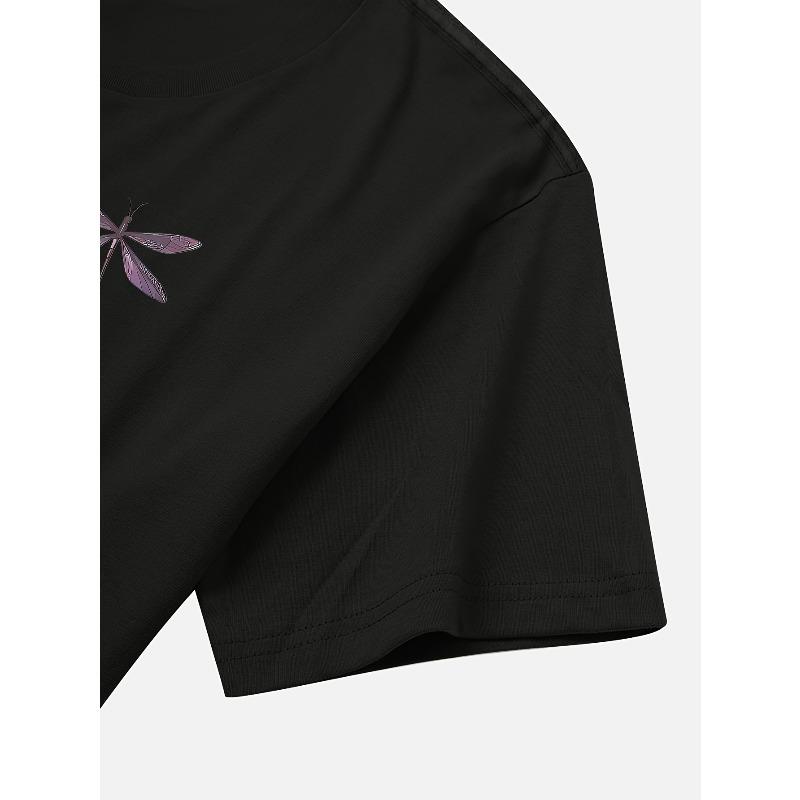 Европейские размеры Серия «Стрекоза» С принтом Круглый вырез Короткий рукав