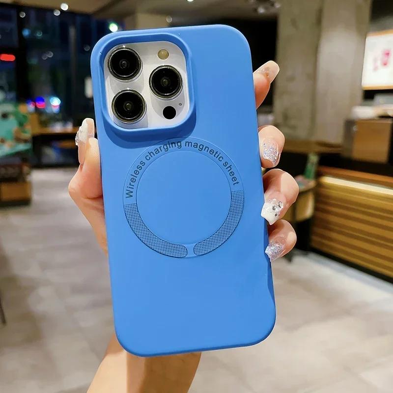 Чехол из жидкого силикона для Apple iPhone 17 16 15 14 13 12 Pro Max Plus Air Magsafe Магнитная беспроводная зарядка funda
