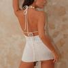 Knitted Beach Dress, Halter, Backless, Beaded, Hip-hugging Dress for Women