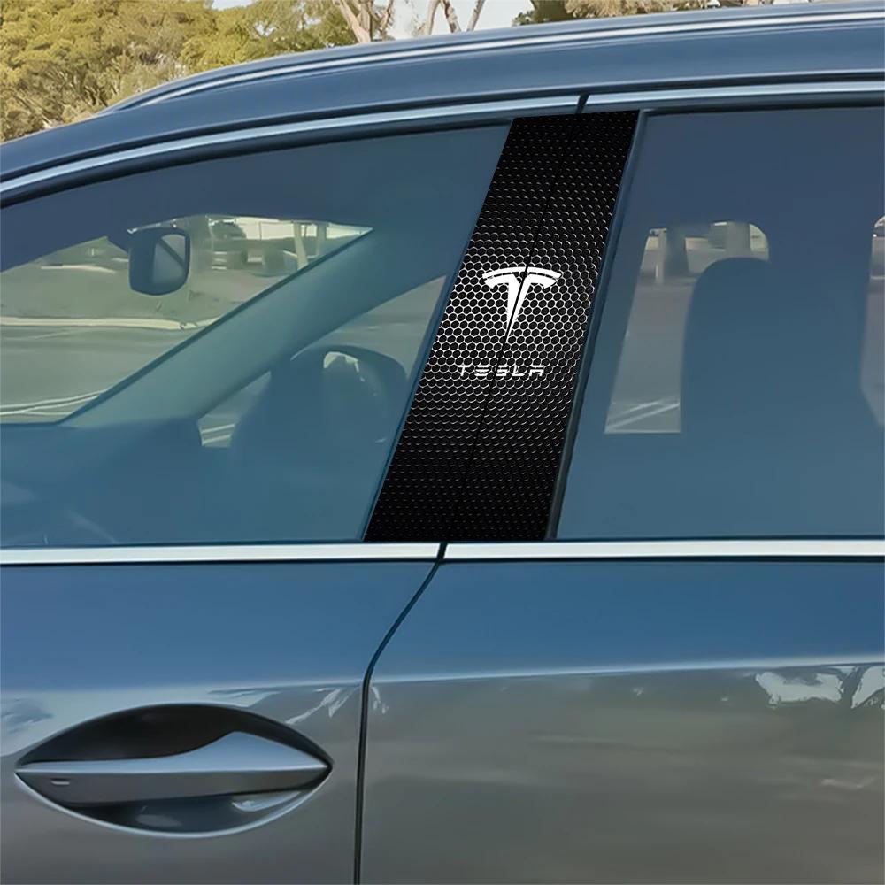 Car Sticker Tesla 2pcs Car Stickers B-Pillar Center Column Decoration Cover Decals Car Accessories For Tesla Model 3 Roadster Mo