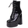 Spring Boot Ladies Sexy Punk High Heels Platform Ankle Boots For Women Leather Lace Up Red White Fetish Shoes Female Large Size