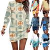 Long Sleeve Dress For Women Casual Printed Pullover Hip Pack Dress Sweater Dress Autumn