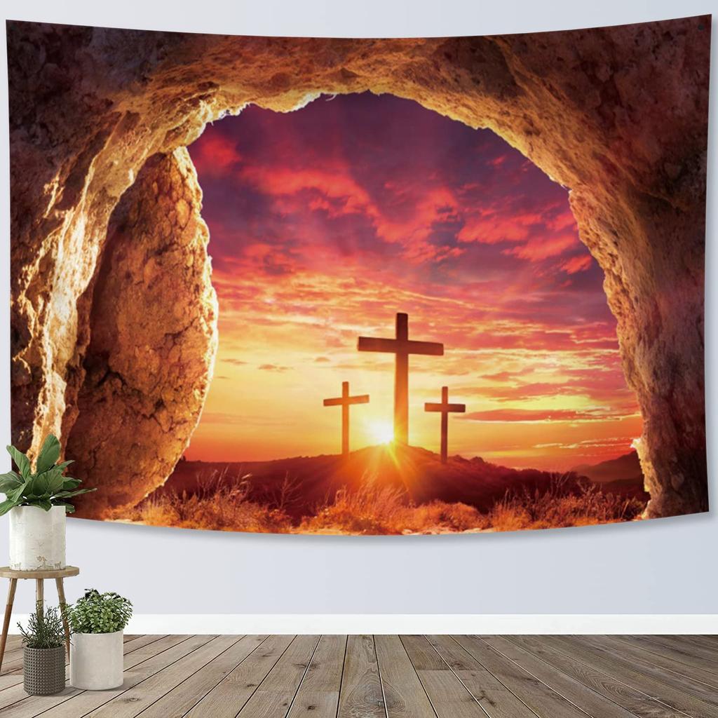 Гобелен Крест Христа Гобелен Настенное Искусство Христианская Вера Декор Подарок Спальня Гостиная Общежитие Закат Крест