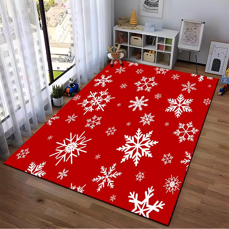 Red Rug with White Snowflake Pattern Non-slip rug suitable for living room and bedroom sofas