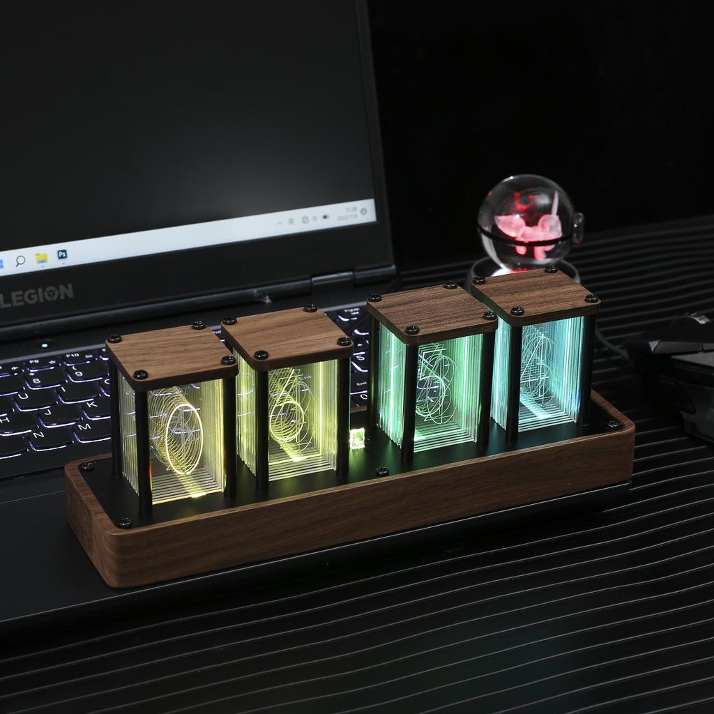 Часы ClocTeck Nixie Tube Clock — стильные цифровые часы из орехового дерева с синхронизацией по Wi-Fi, будильником и 12/24-часовым форматом отображения — идеальный готовый к использованию ретро-подарок для друзей