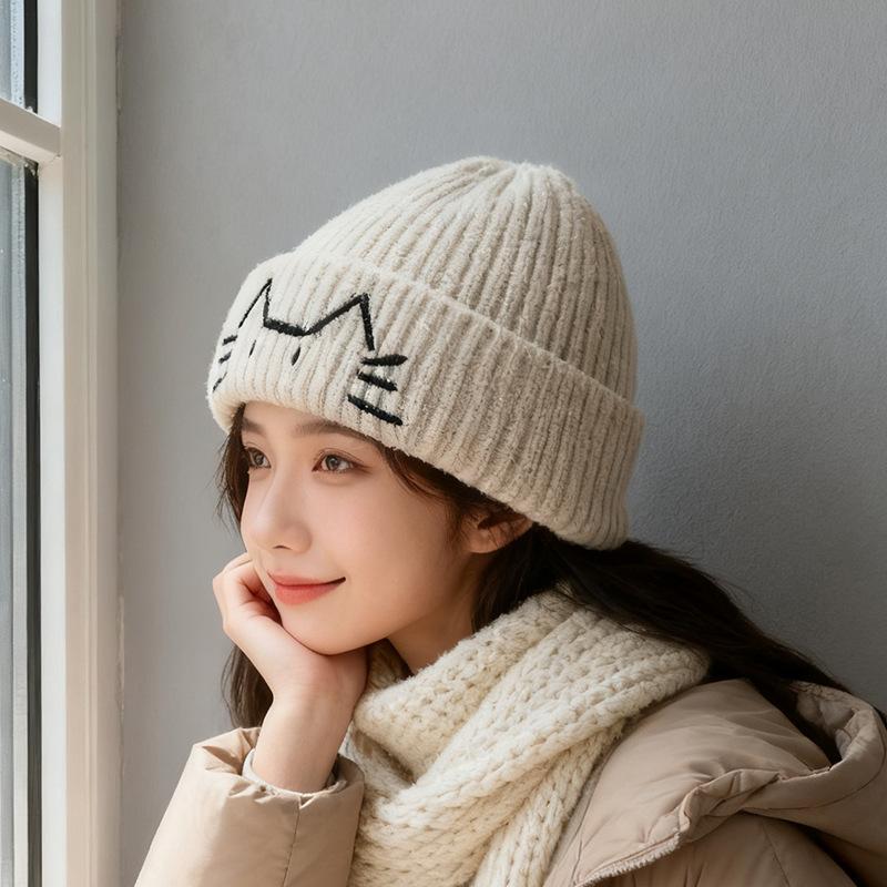 Cute wool hat autumn and winter warm pullover hat versatile ear protection cold hat
