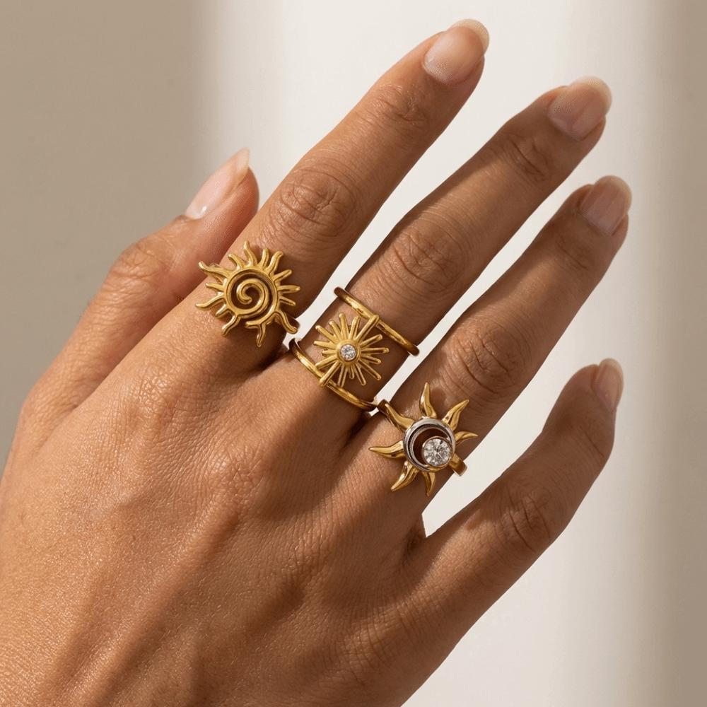 Metal Smooth Sun Ring Spiral Hand Ornament Classic Finger Rings  Women