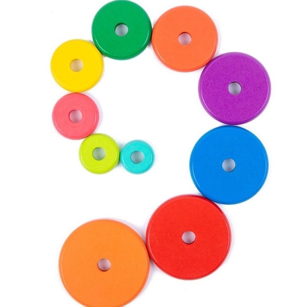 10 Rings Wooden Puzzle Stack Tower Classic Mathematical Toy Educational Toys  Color Cognition
