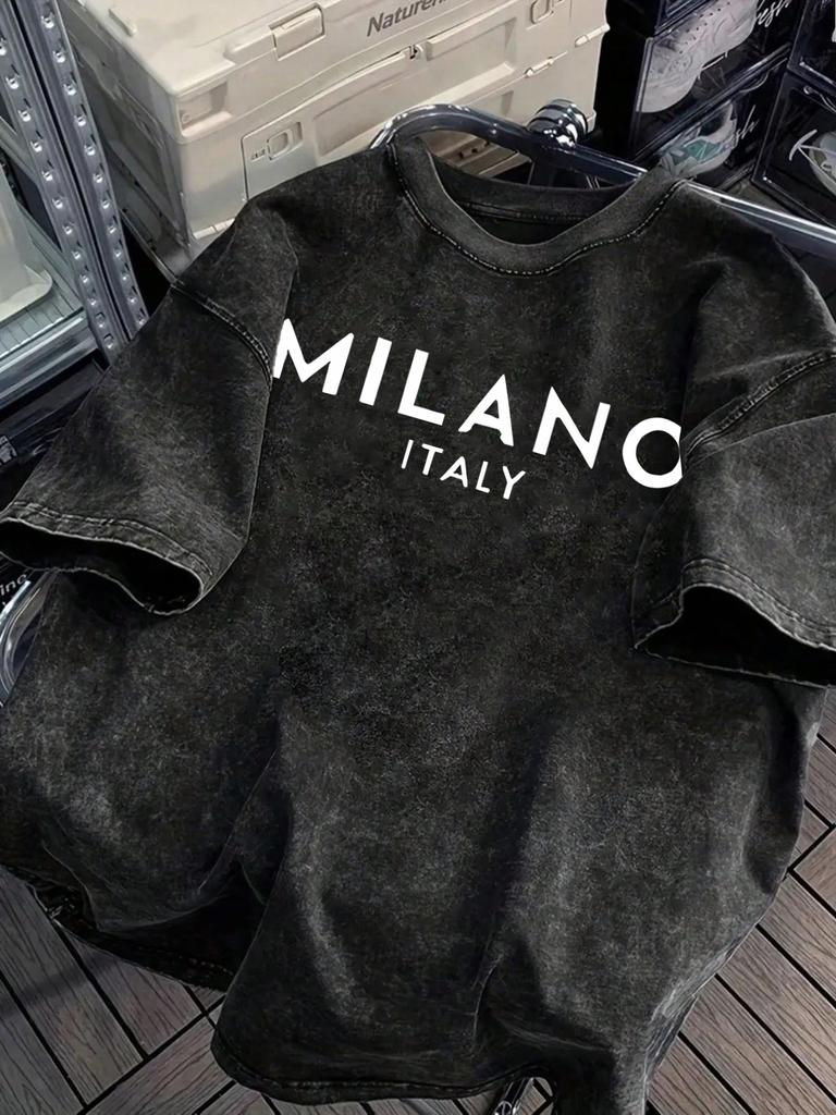 Milano Italy Printed Retro Tee Top Mans Summer Breathable Cotton T-Shirts Soft Fashion Washed Tee Unisex Casual Clothing