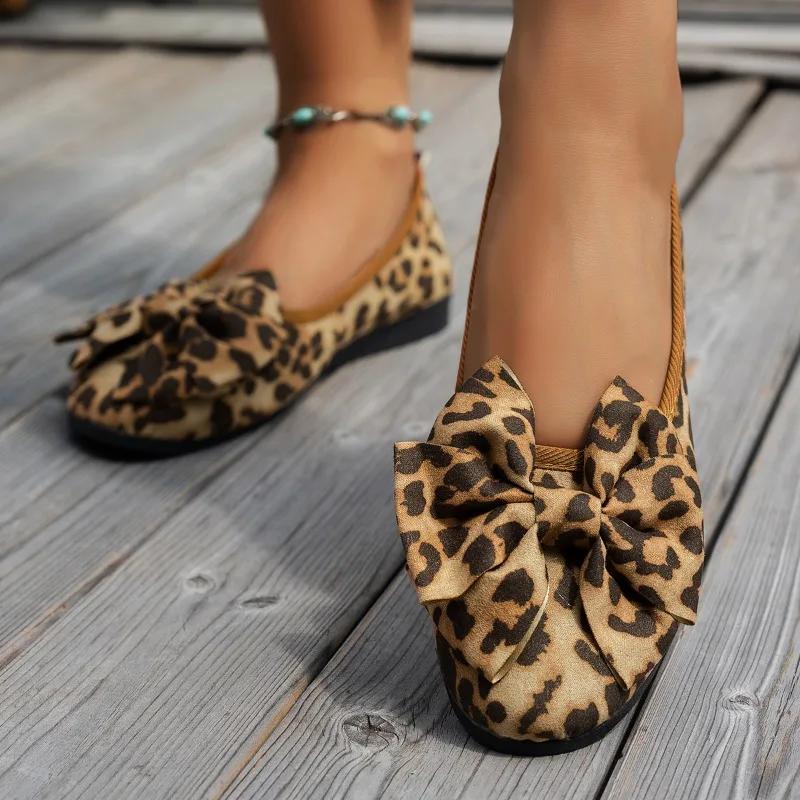 Butterfly-knot Leopard Flats Mesh Spring/autumn Women's Shoes On Sale 2025 New Slip-on Round Toe Comfortable Women's Shoes