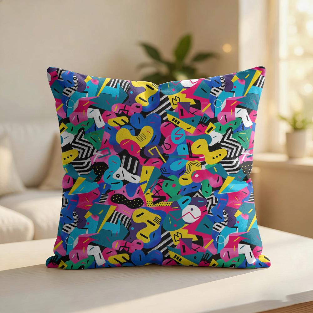 Colorful Graffiti Pattern Cushion Cover Silky Short Plush Invisible Zipper Dustproof Sofa Pillow Case For Home Decor