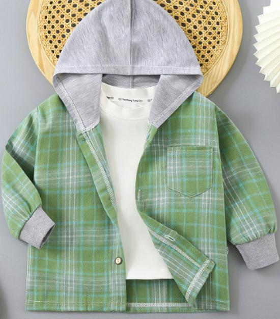 2025 Kids' Plaid Hooded Long-Sleeve Cardigan - Spring/Autumn Fashion