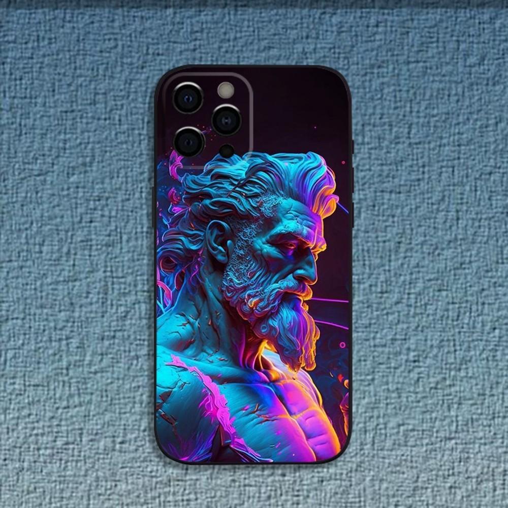 Статуя греческого бога Лицо Зевса Чехол для телефона для iPhone 16,15,14,13,12,11,Pro,X,XS,Max,XR,Plus,Mini Мягкая черная крышка