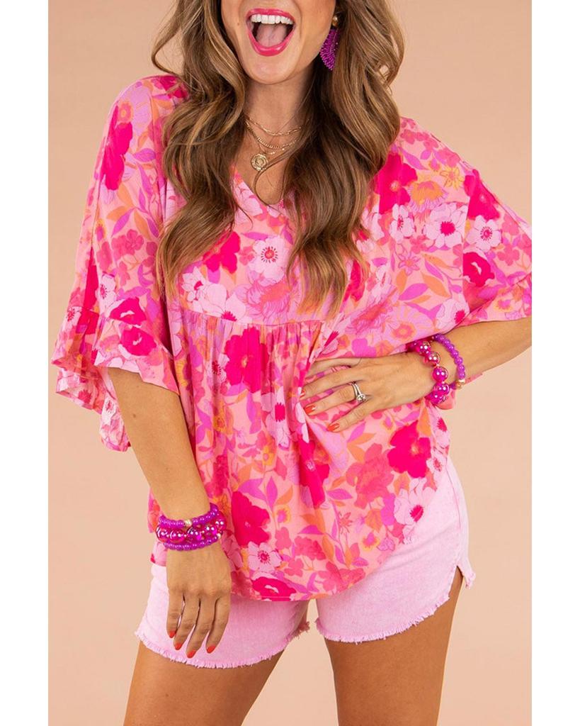 Azura Exchange Блуза Babydoll большого размера с цветочным принтом и оборками в пол