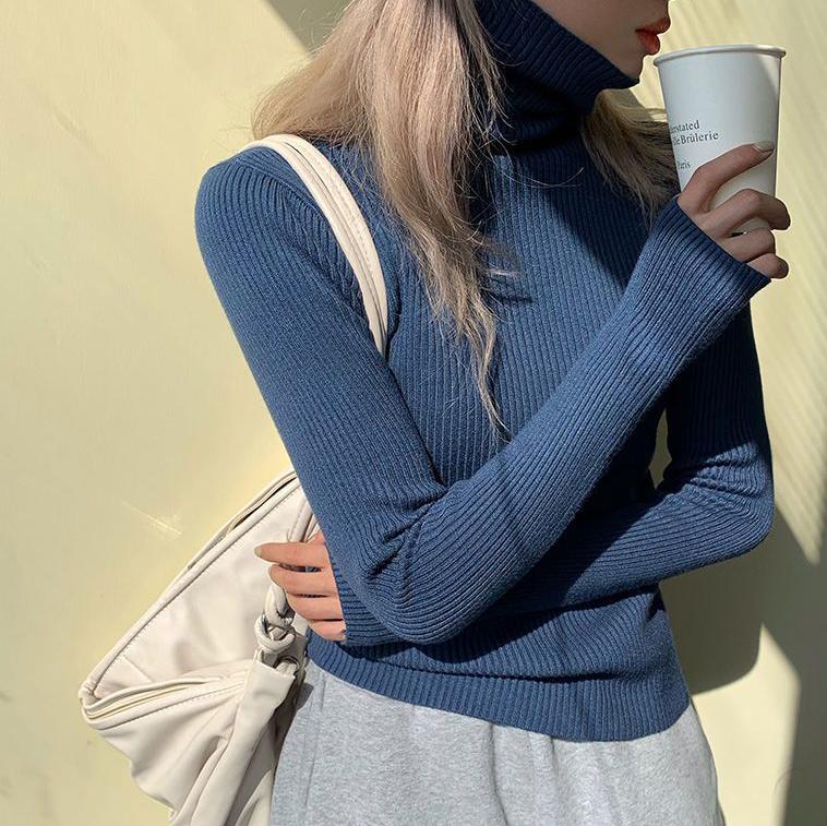 Водолазка женский свитер осень-зима корейский тонкий пуловер базовые топы повседневные мягкие вязаные свитера с длинными рукавами