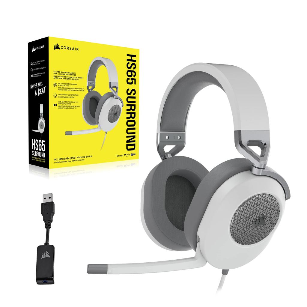 CORSAIR HS65 SURROUND Игровая гарнитура Corsair Surround Connector, совместимая с Xbox Discord Certification 3,5 мм Mac/PS5/PS4/ Series/Switch - Белый-