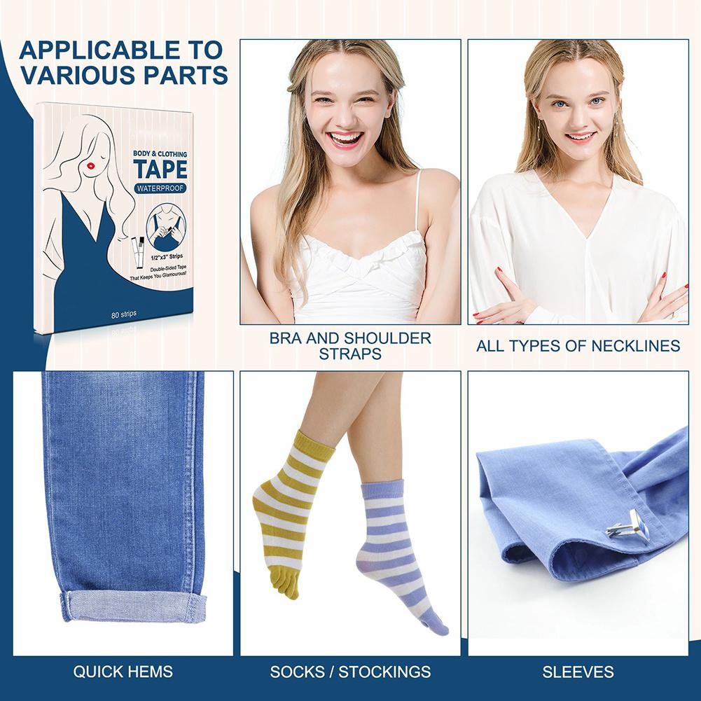 Double Sided Tape for Womens Fashion Clothing And Body 1 Pack 80 Strips Strong And Clear Tape for All Skin Tones