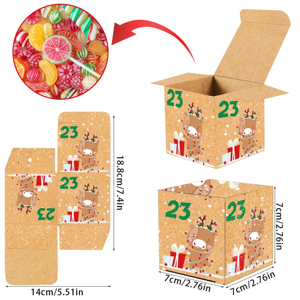 24pcs Kraft Paper Christmas Advent Calendar Box Candy Box 24 Days Countdown Calendar Gift Boxes Navidad Xmas Decor Number Boxes