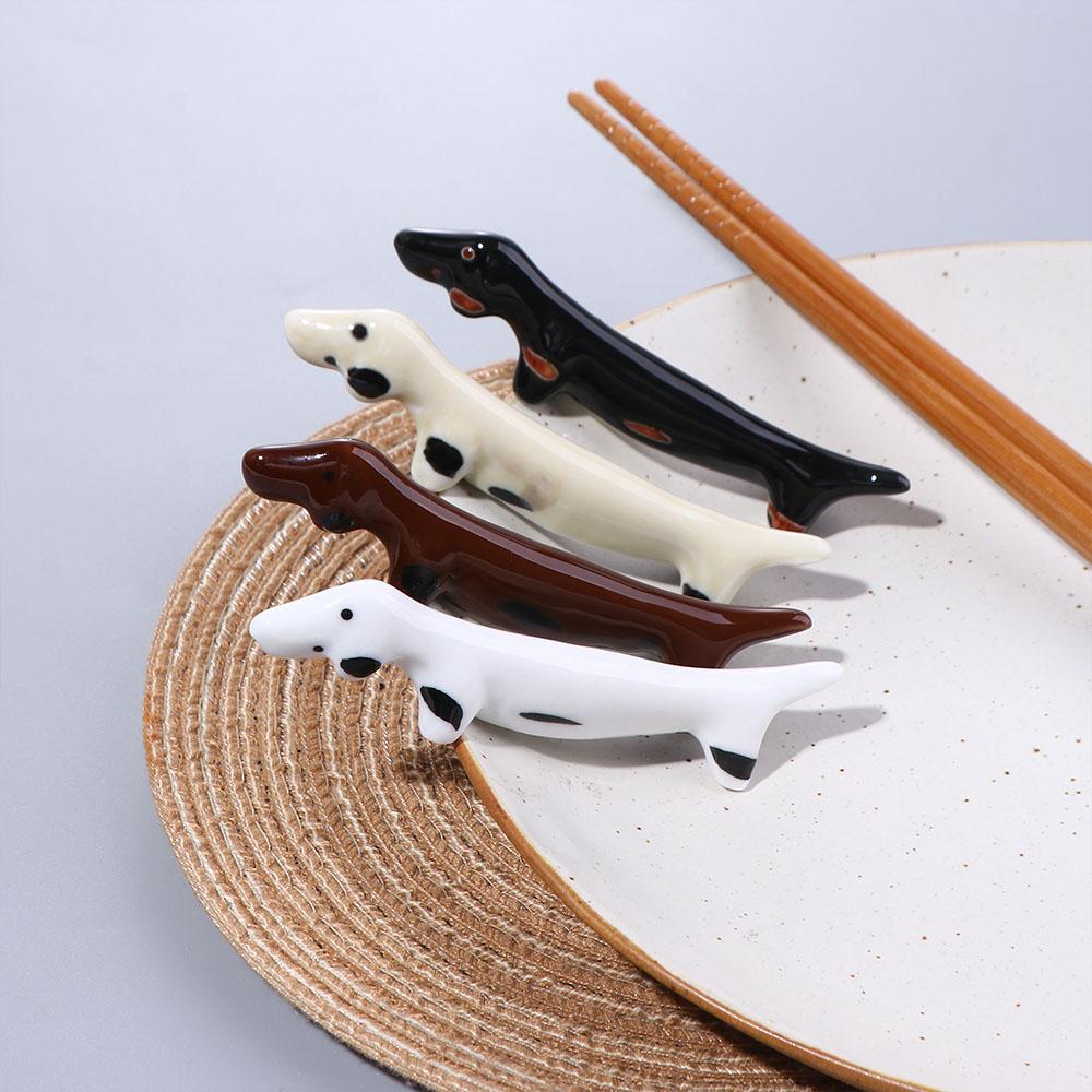 Ceramic Puppy Shaped Dachshund Chopstick Rest Tableware Rack Chopsticks Holder Dinnerware Stand