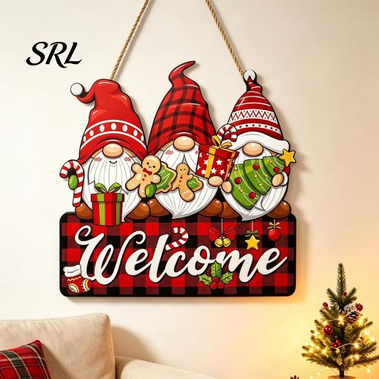 Cute Dwarf Seasonal Ornament Christmas Gnome Wooden Hanging Pendant, Cartoon Ornament, Merry Party Decor Door Sign for Home Shop Holiday Decoration