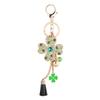 Lucky Four Leaves Clover Crystal Keychains Car Keyring Women Tassel Bag Buckle Pendant(Green)