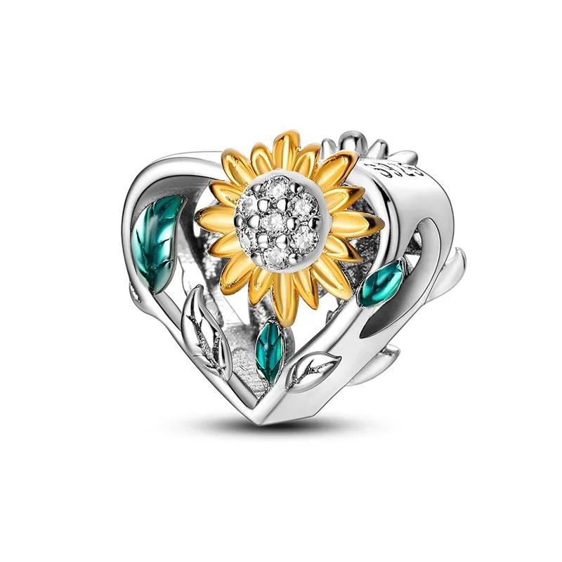 925 Sterling Silver Beads Yellow Moon Sunflower Butterfly Giraffe Beads Pendant Charms Fit 4mm Aperture Bracelet Jewelry Making