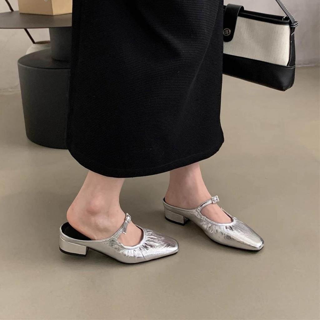 Мягкие кожаные туфли-мешки на голову, женские летние туфли, французский темперамент, фея, вечерний бриз, дорожные туфли из серебра, женские босоножки на толстом каблуке