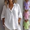 Women's Top Solid Color Casual Loose Long Sleeved Linen V-neck Shirt