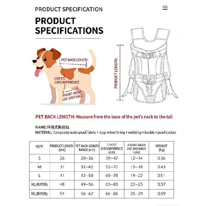 Pet Bag Outdoors Carrying Front-Hugging Large Dog Backpack Convenient Carrying Bag