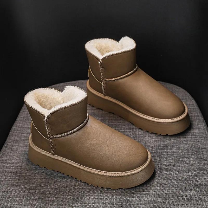 Мода 2024 Бренд Женская обувь Слипоны Женские ботинки Модные Круглый носок Повседневные ботинки Женские Зимние Плюс Бархат Однотонные Снежные ботинки Zapatos