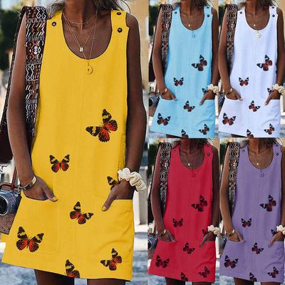 Женское платье из хлопка и льна без рукавов с застежкой на плечо и бабочкой