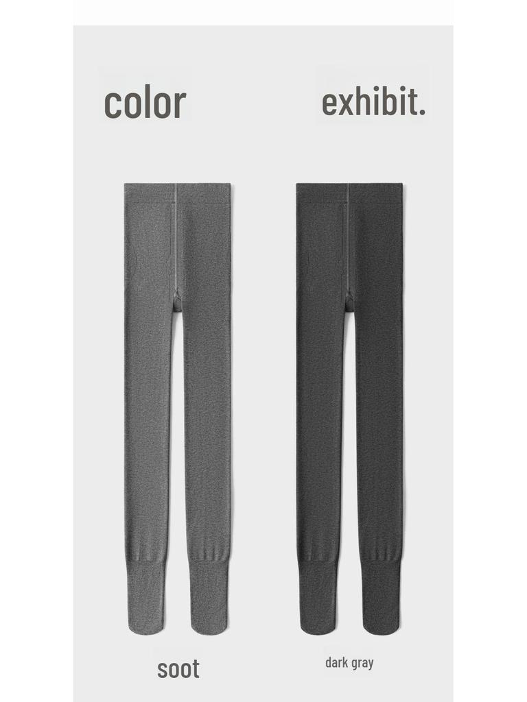 High-Waisted Gray Leggings with Velvet Lining for Spring & Autumn - Women's Belly-Tightening Pants with Non-Slip Design