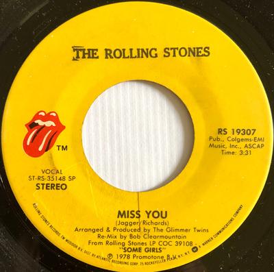 7-дюймовая пластинка ROLLING STONES - Miss You RS19307 Rolling Stones 1978 США Рок Б/У