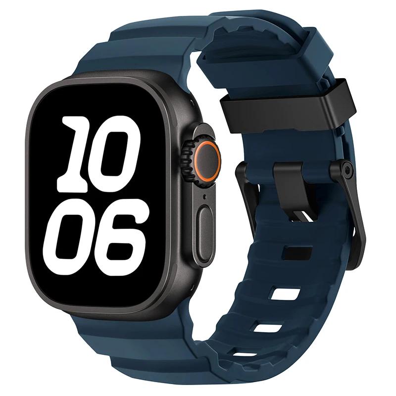 Спортивный силиконовый ремешок для Apple Watch Ultra 2 10 9 8 7 6 SE 5 4 Титановый металлический браслет для iWatch 42мм 44мм 45мм 46мм 49мм