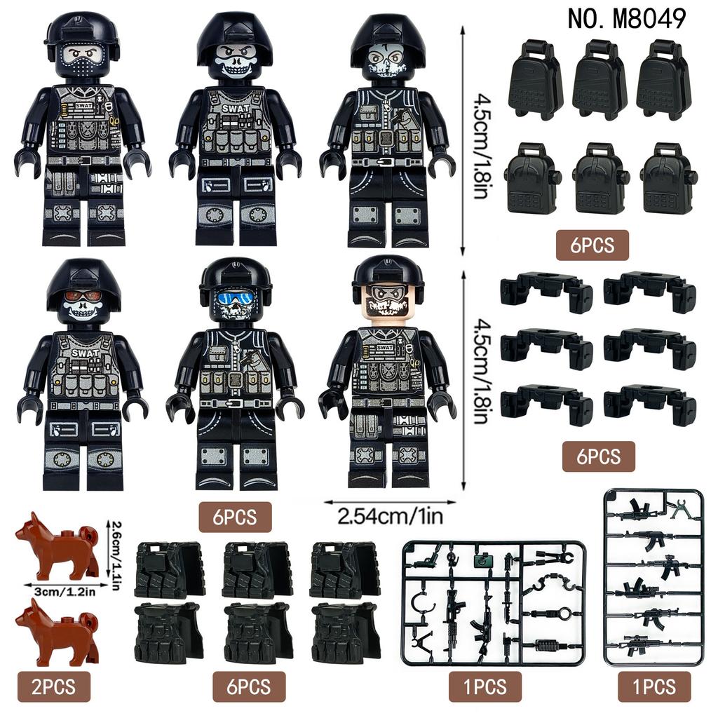 160 Black Swat Weapon Shield M8003 Human Military Doll Model Small Particle Fight