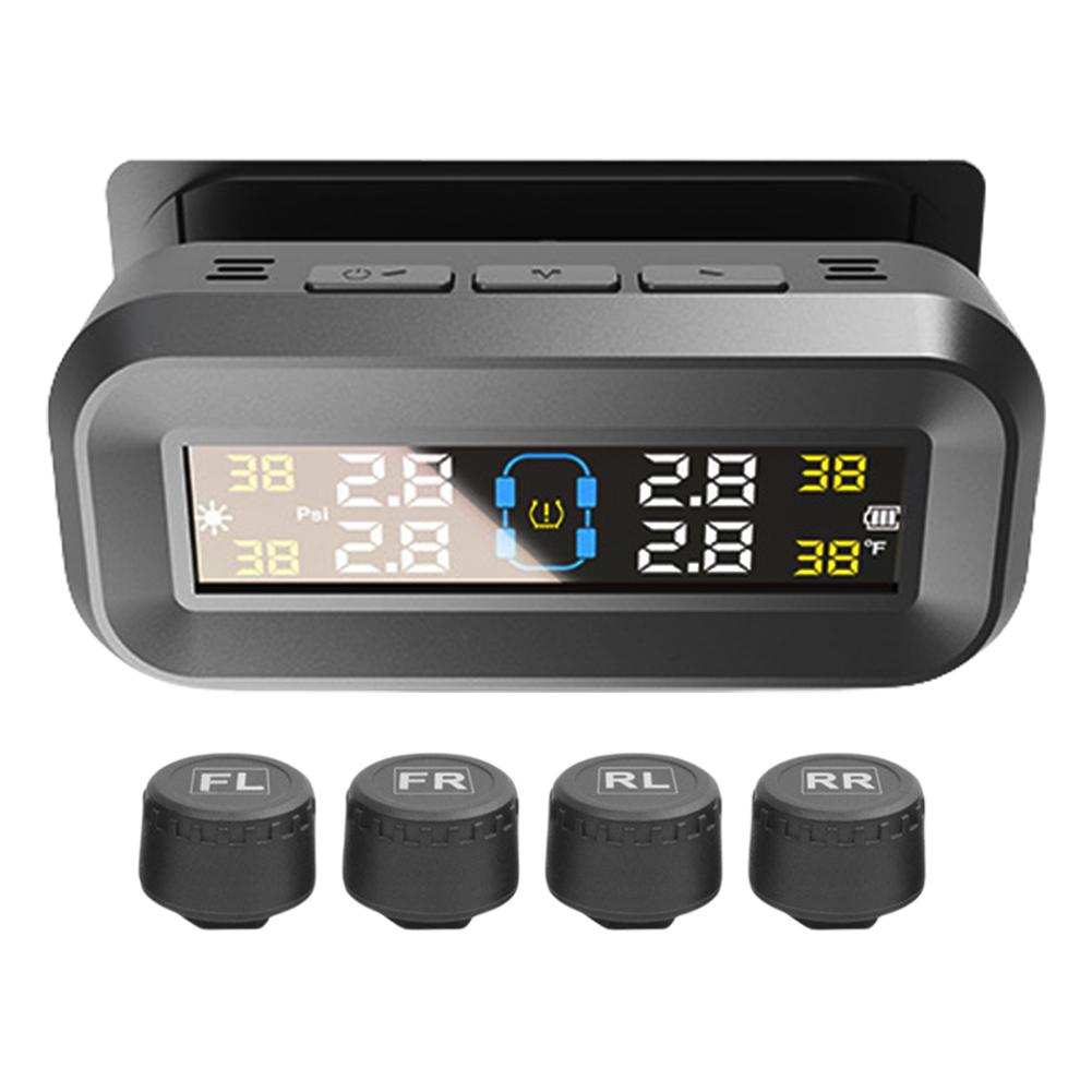 Tire Pressure Monitoring System with 4 Sensors USB/Solar TPMS Tire Pressure Monitor System for Car SUV Sedan
