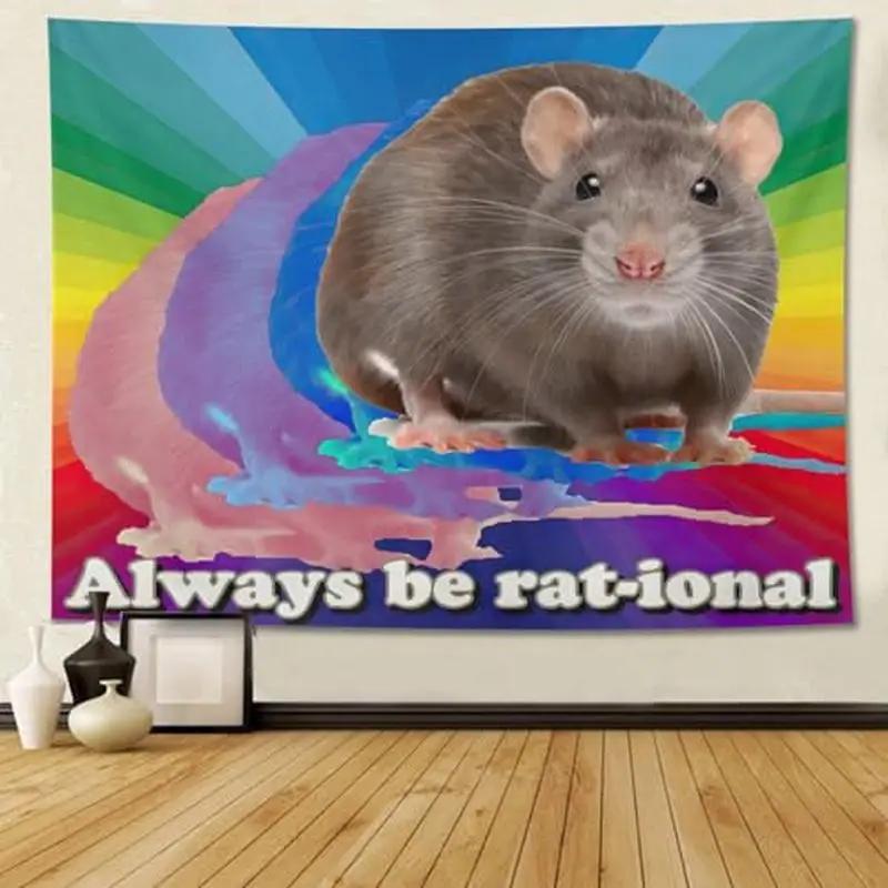 Always Be Rat ional Mouse Rainbow Wall Tapestry Colorful Stripe Funny Rodent Pun Quote Humor Animal Bedroom Living Room