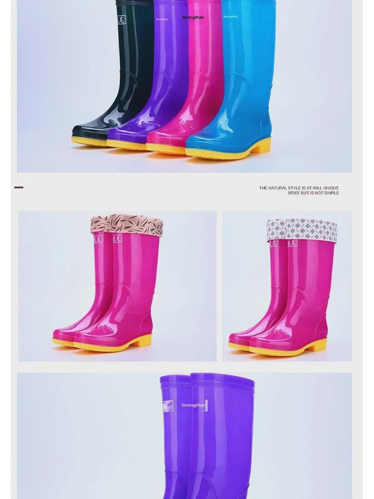 Adult Velvet-Lined Non-Slip Waterproof High-Top Kitchen Rain Boots - PVC Ladies' Work Shoes